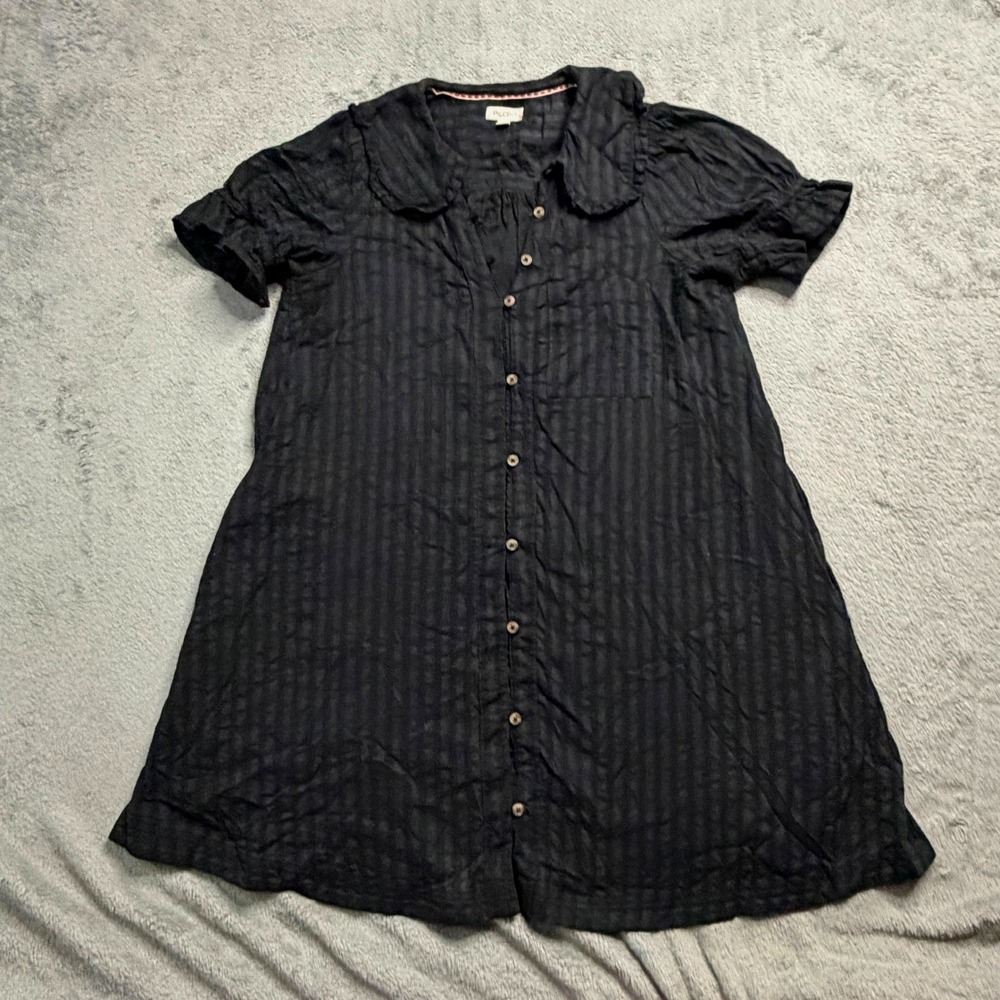 Pilcro Anthropologie Black Cotton Stripe Peter Pan Collar Mini Dress XS